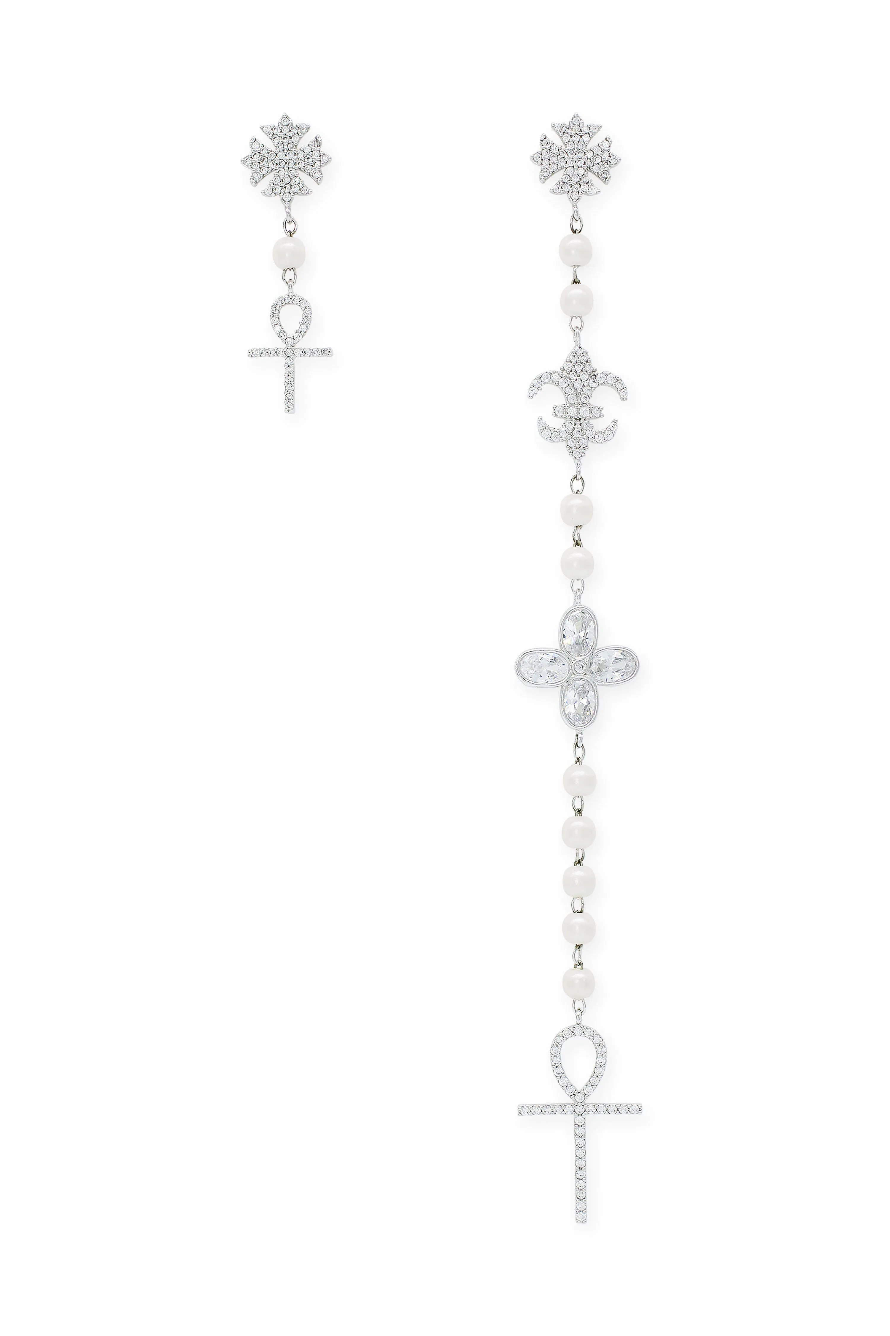 Venus and flower symbol asymmetric earrings