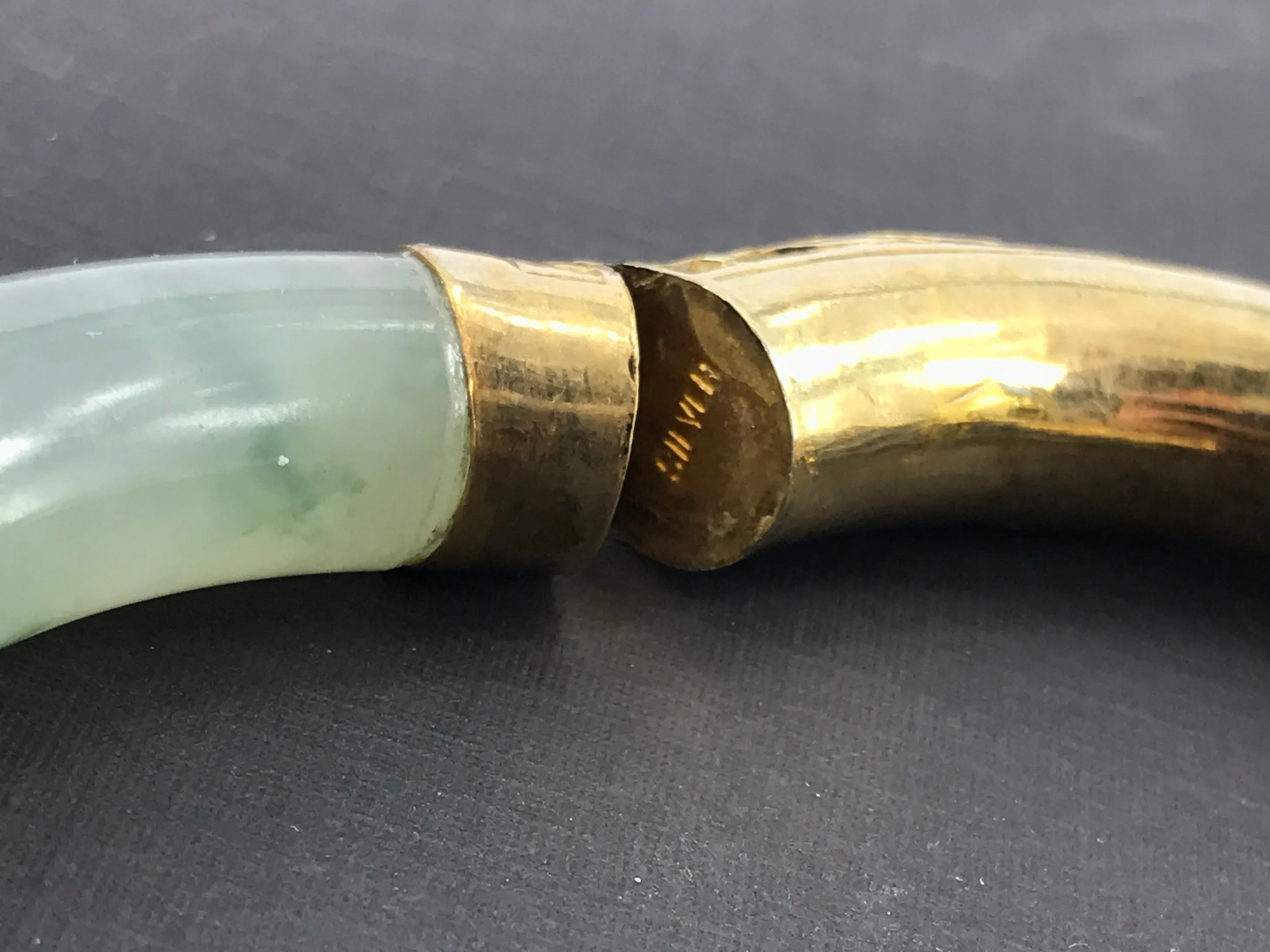 Vintage Gold Washed Silver Icy Moss in Snow Jadeite Jade Chinese Bangle Bracelet