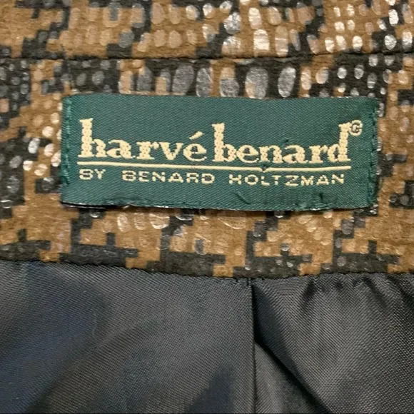 Vintage Harve Bernard Brown Houndstooth Snake Skin Textured Blazer