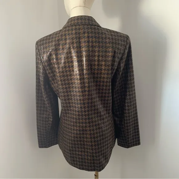 Vintage Harve Bernard Brown Houndstooth Snake Skin Textured Blazer