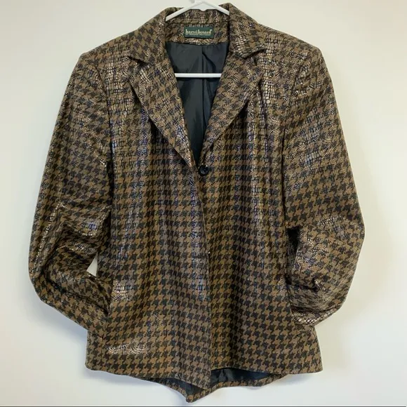 Vintage Harve Bernard Brown Houndstooth Snake Skin Textured Blazer