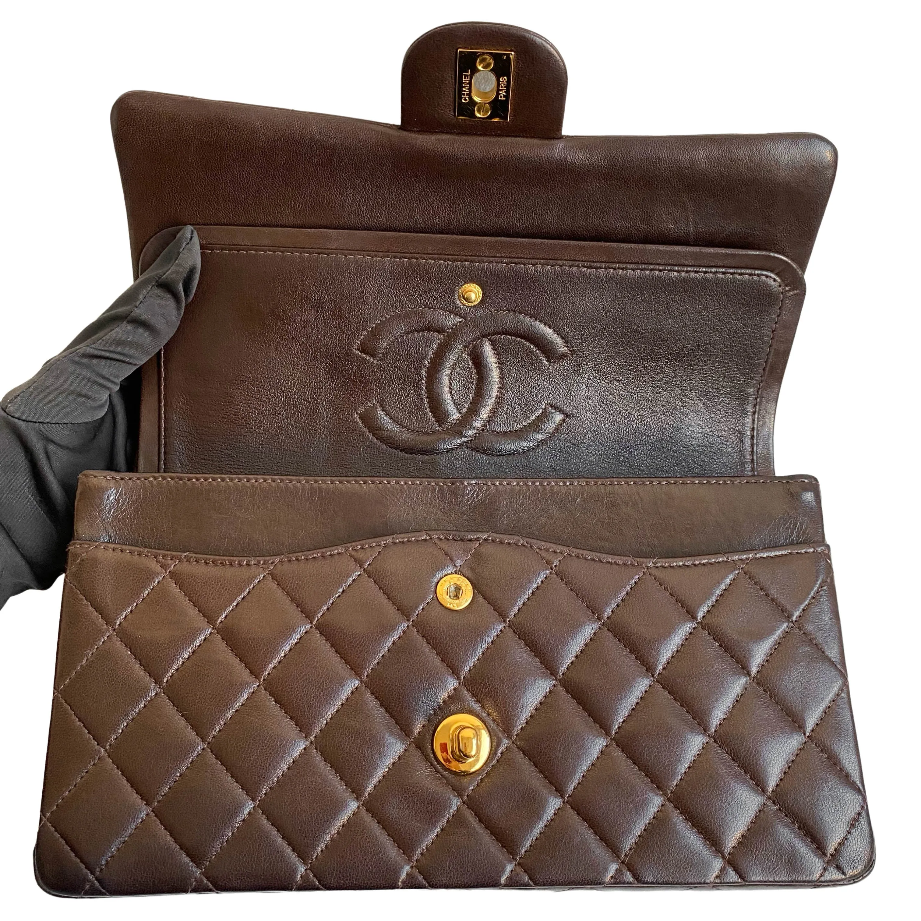 Vintage Medium Classic Double Flap Bag in Brown Lambskin