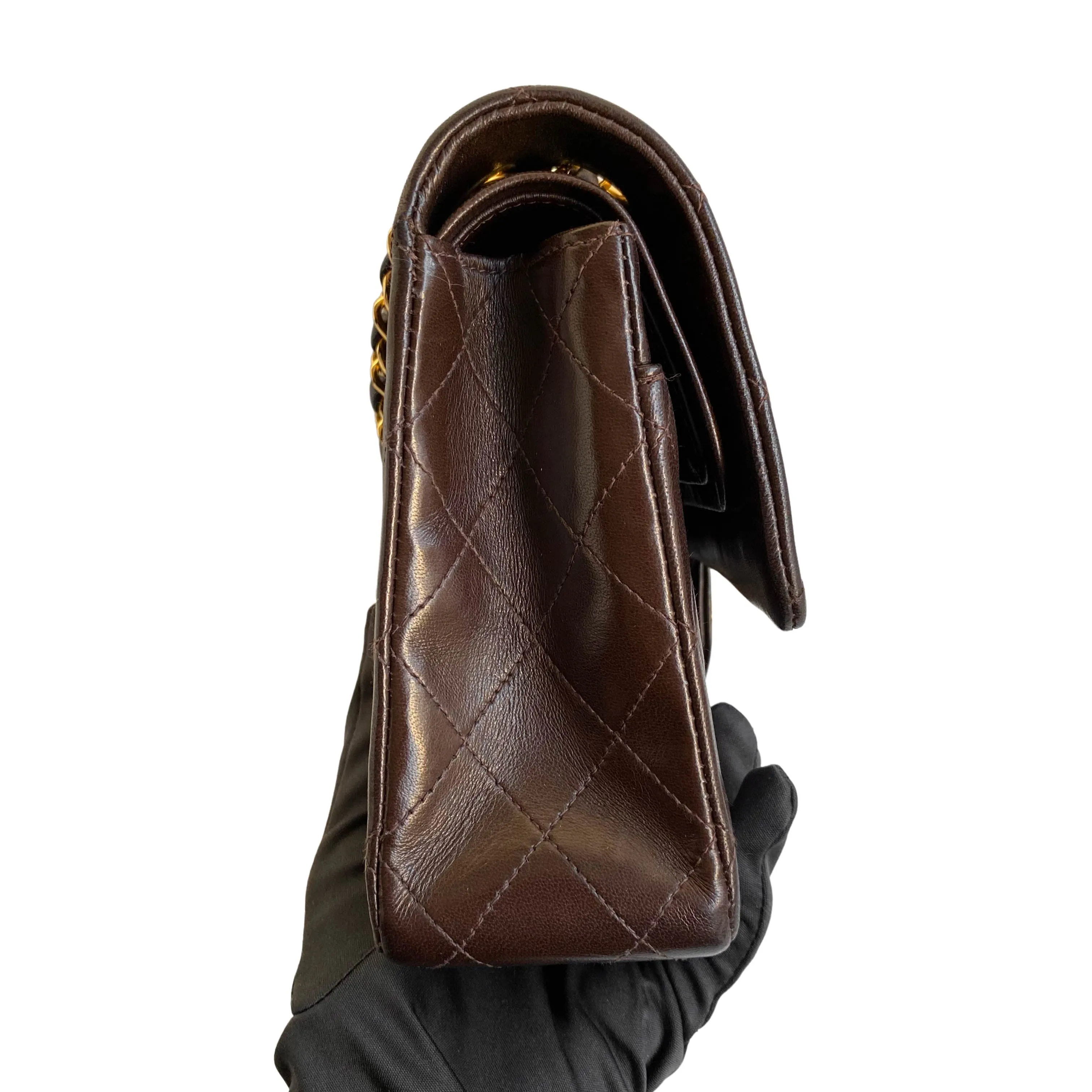 Vintage Medium Classic Double Flap Bag in Brown Lambskin