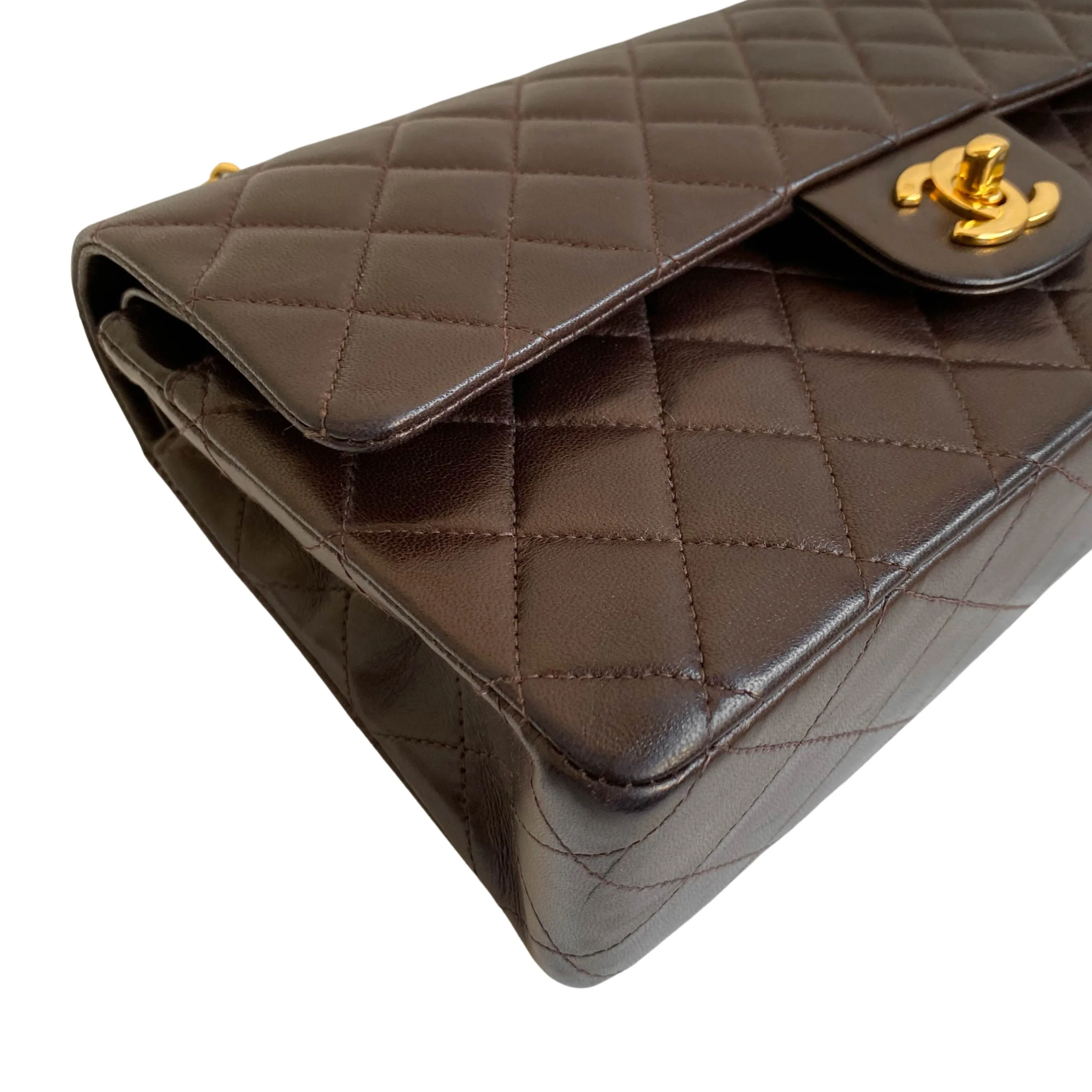 Vintage Medium Classic Double Flap Bag in Brown Lambskin