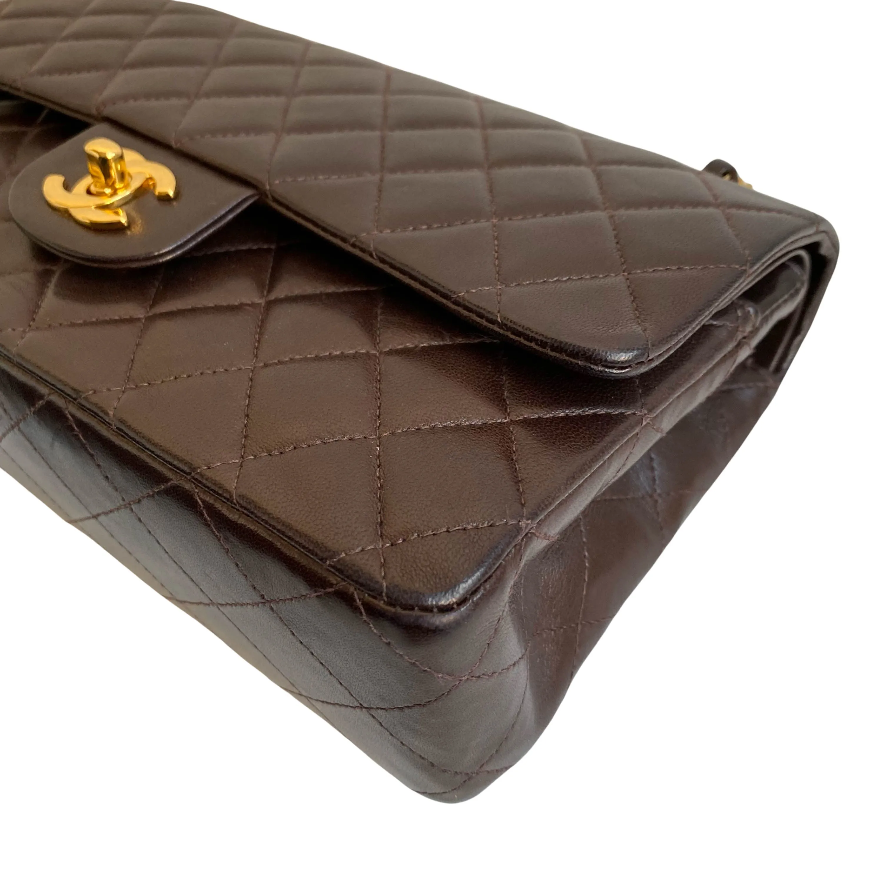 Vintage Medium Classic Double Flap Bag in Brown Lambskin