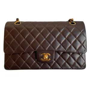 Vintage Medium Classic Double Flap Bag in Brown Lambskin