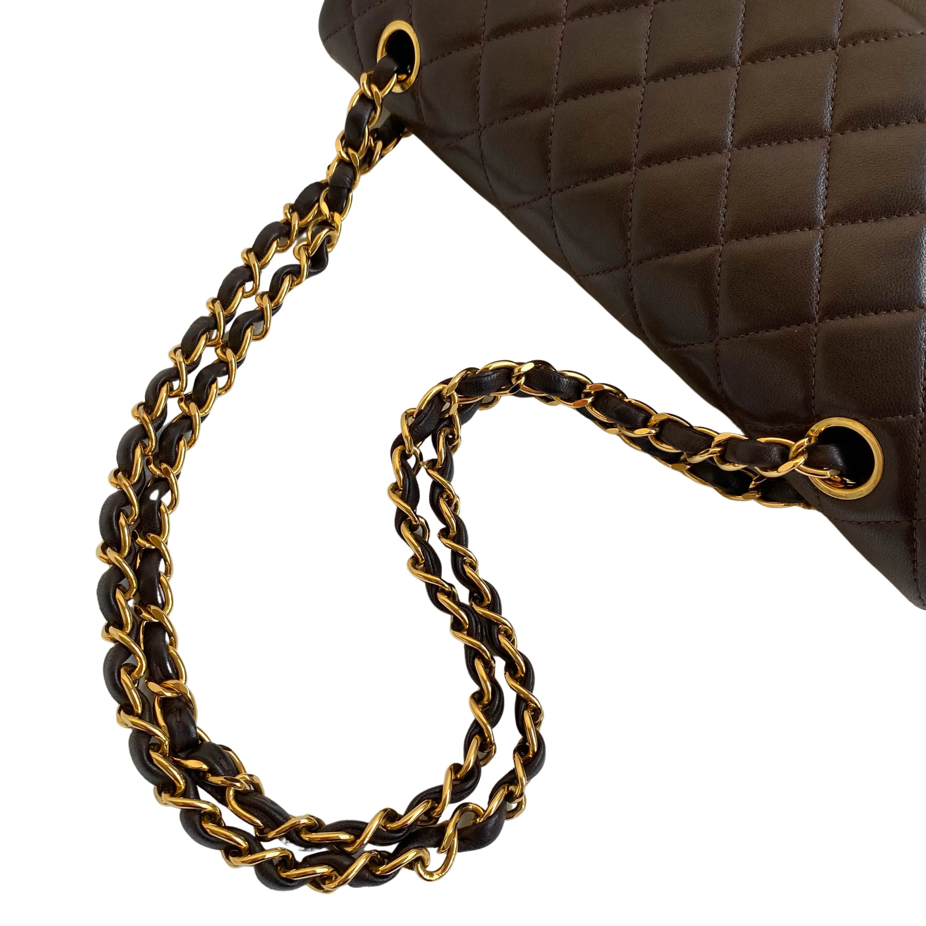 Vintage Medium Classic Double Flap Bag in Brown Lambskin