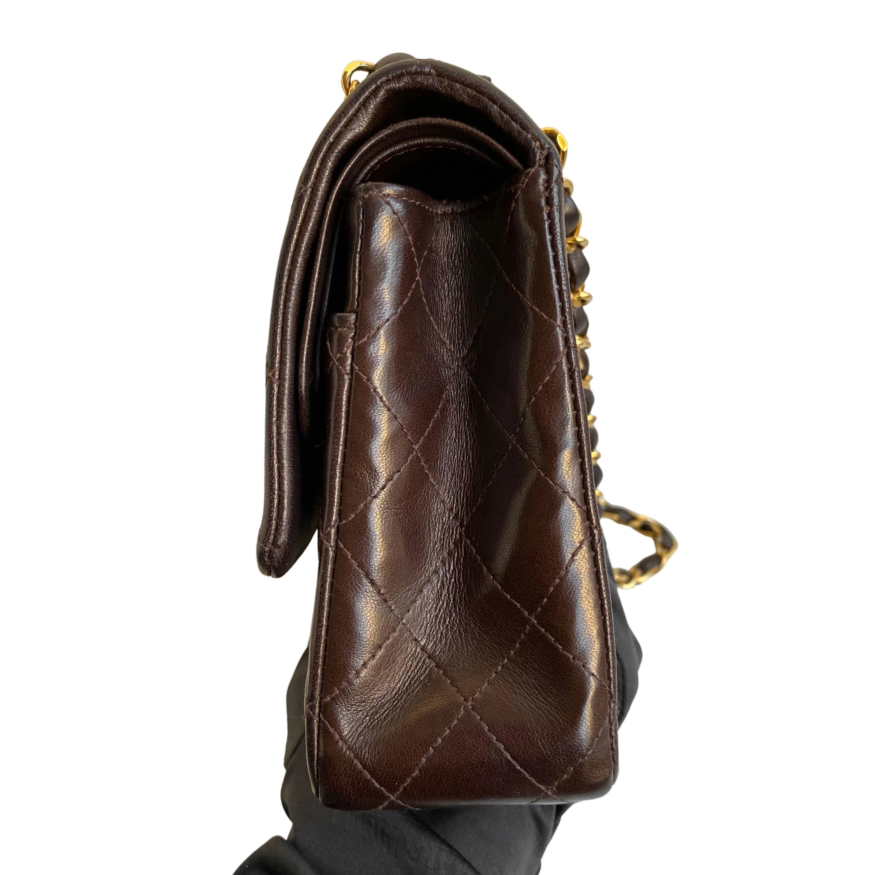 Vintage Medium Classic Double Flap Bag in Brown Lambskin