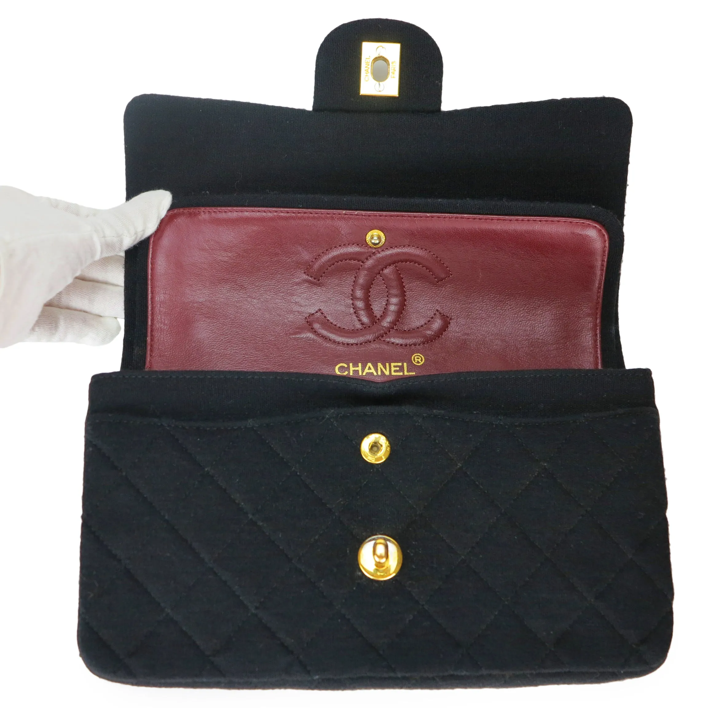 Vintage Small Classic Double Flap Bag in Black Jersey