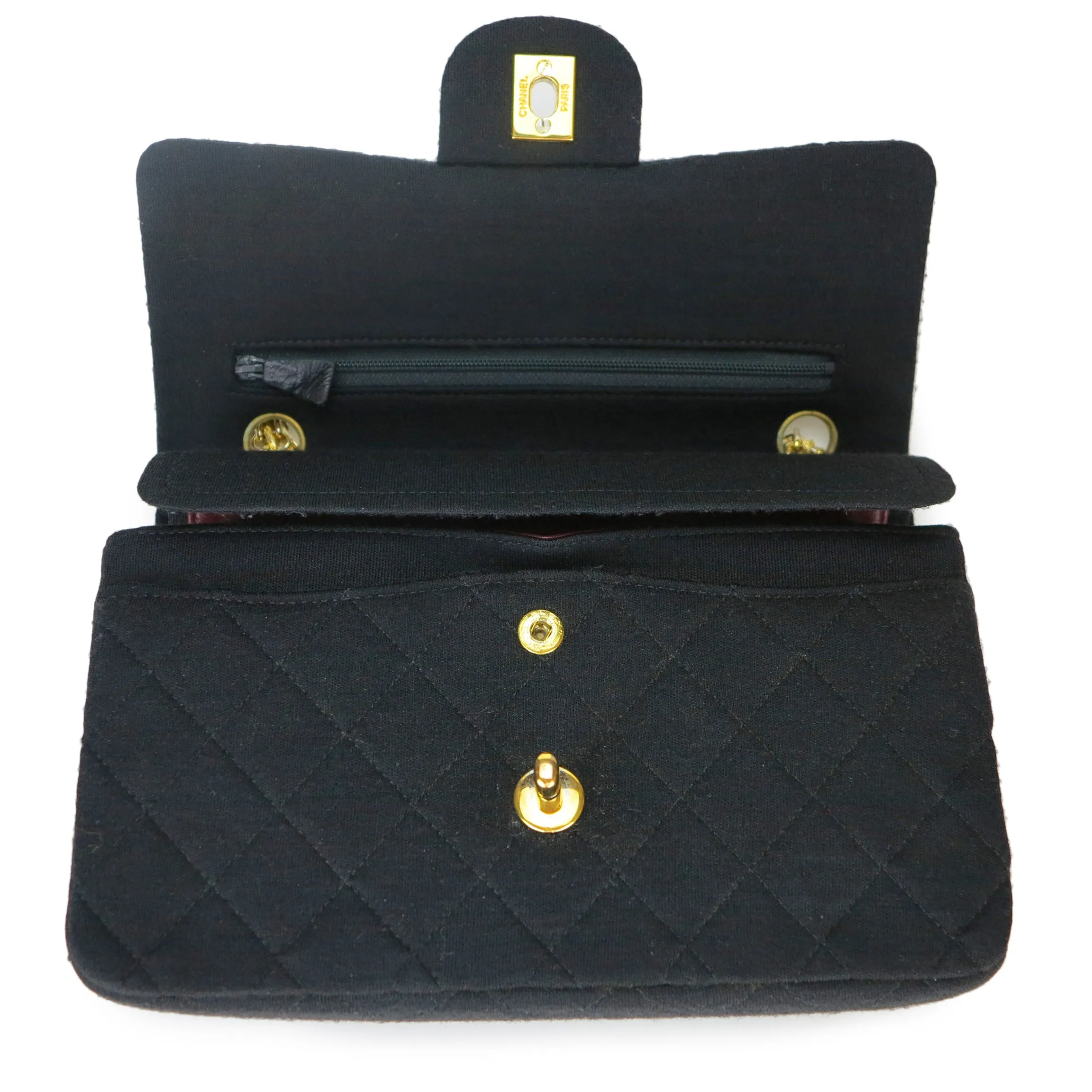 Vintage Small Classic Double Flap Bag in Black Jersey