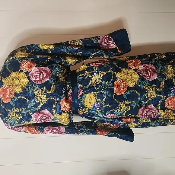 Vintage Victoria's Secret GOLD Label floral satin belted feminine robe