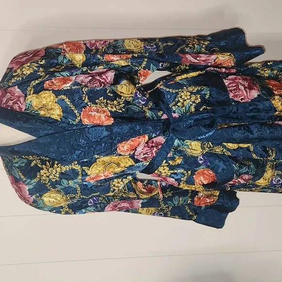 Vintage Victoria's Secret GOLD Label floral satin belted feminine robe