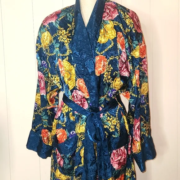 Vintage Victoria's Secret GOLD Label floral satin belted feminine robe