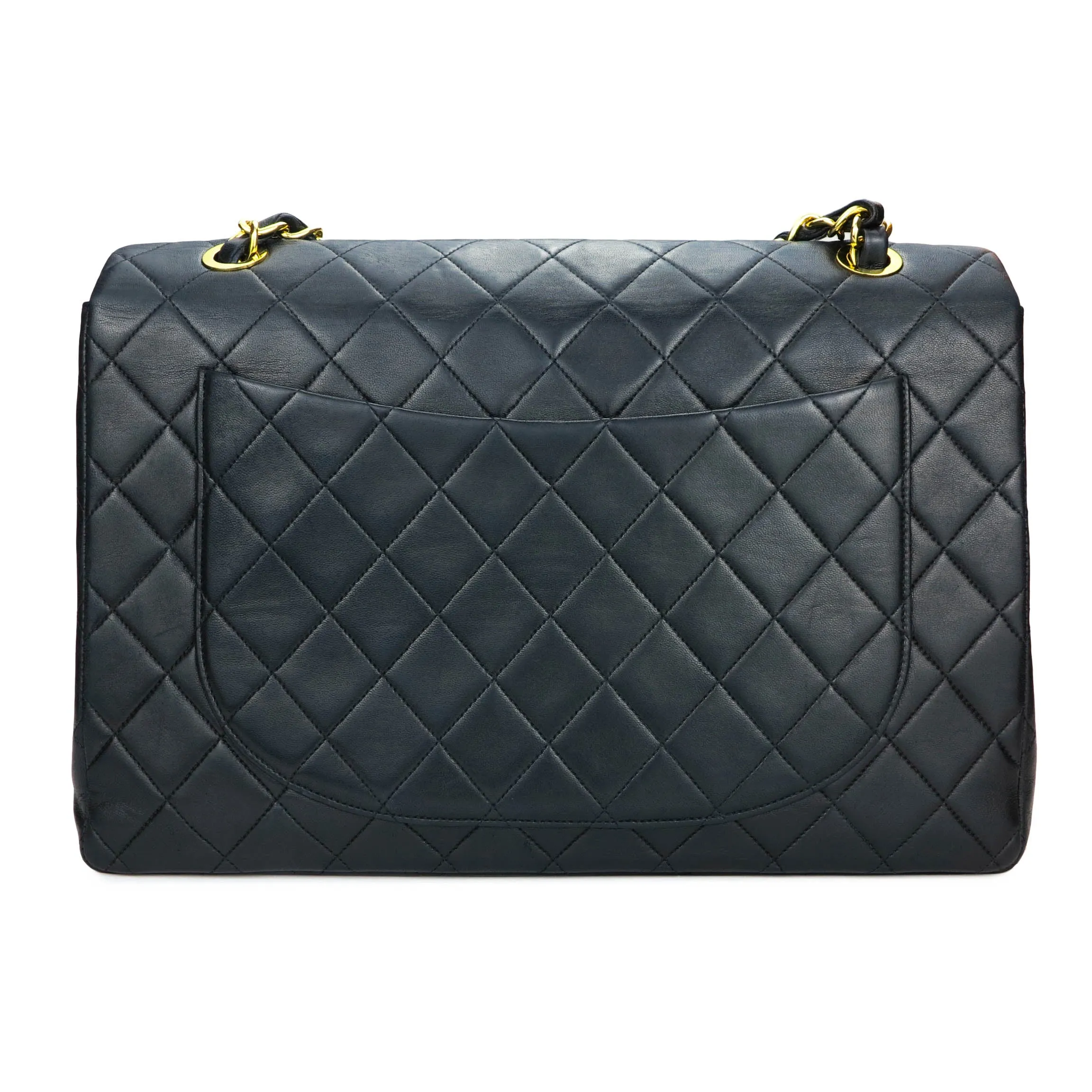 Vintage XL Logo Maxi Jumbo Single Flap Bag in Black Lambskin