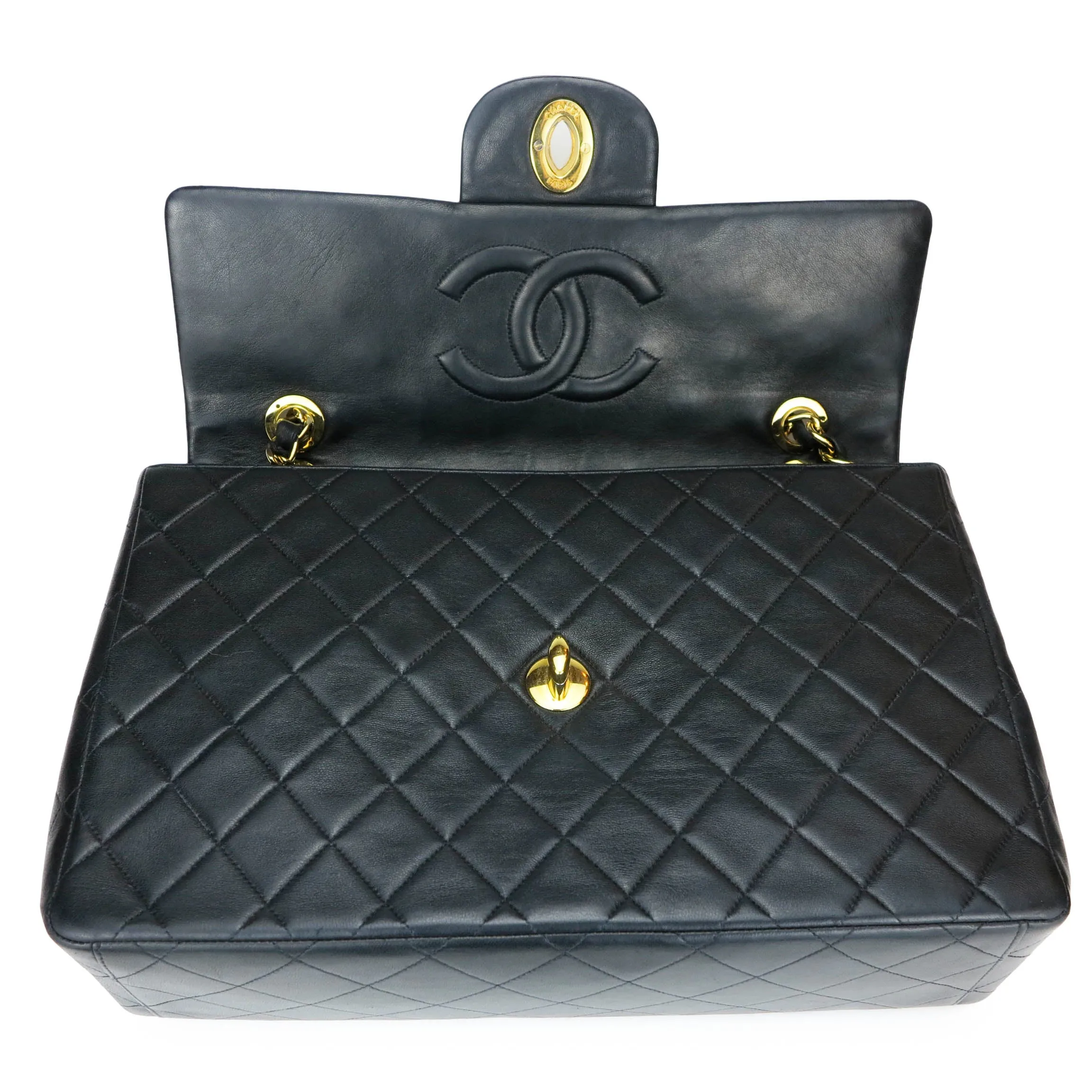 Vintage XL Logo Maxi Jumbo Single Flap Bag in Black Lambskin