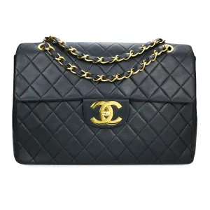 Vintage XL Logo Maxi Jumbo Single Flap Bag in Black Lambskin