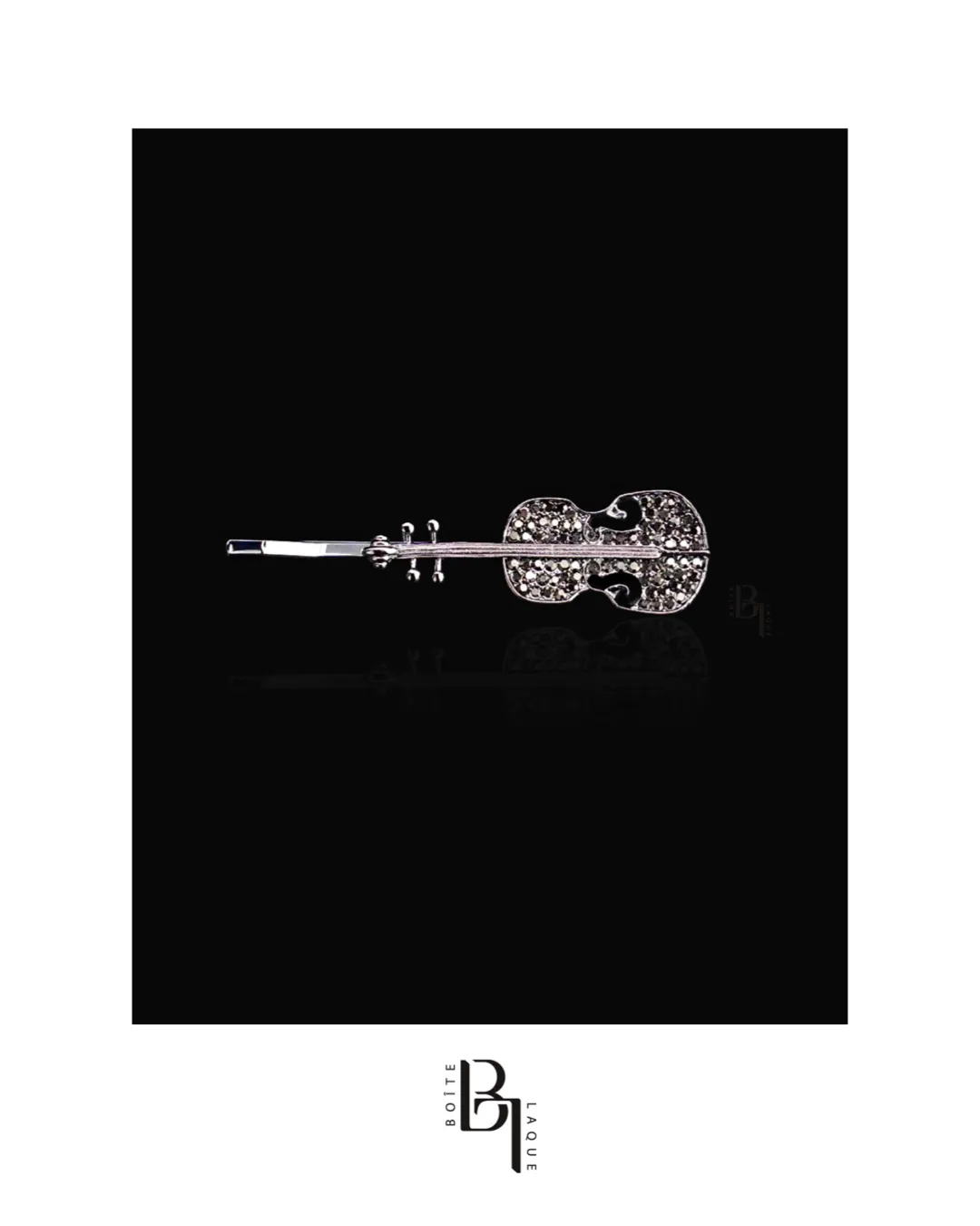 Violin Gunmetal Crystal 14k White Gold Bobby Pin