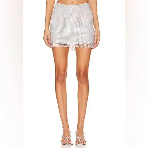 WeWoreWhat Crystal Mini Skirt Size 0 In Color Silver