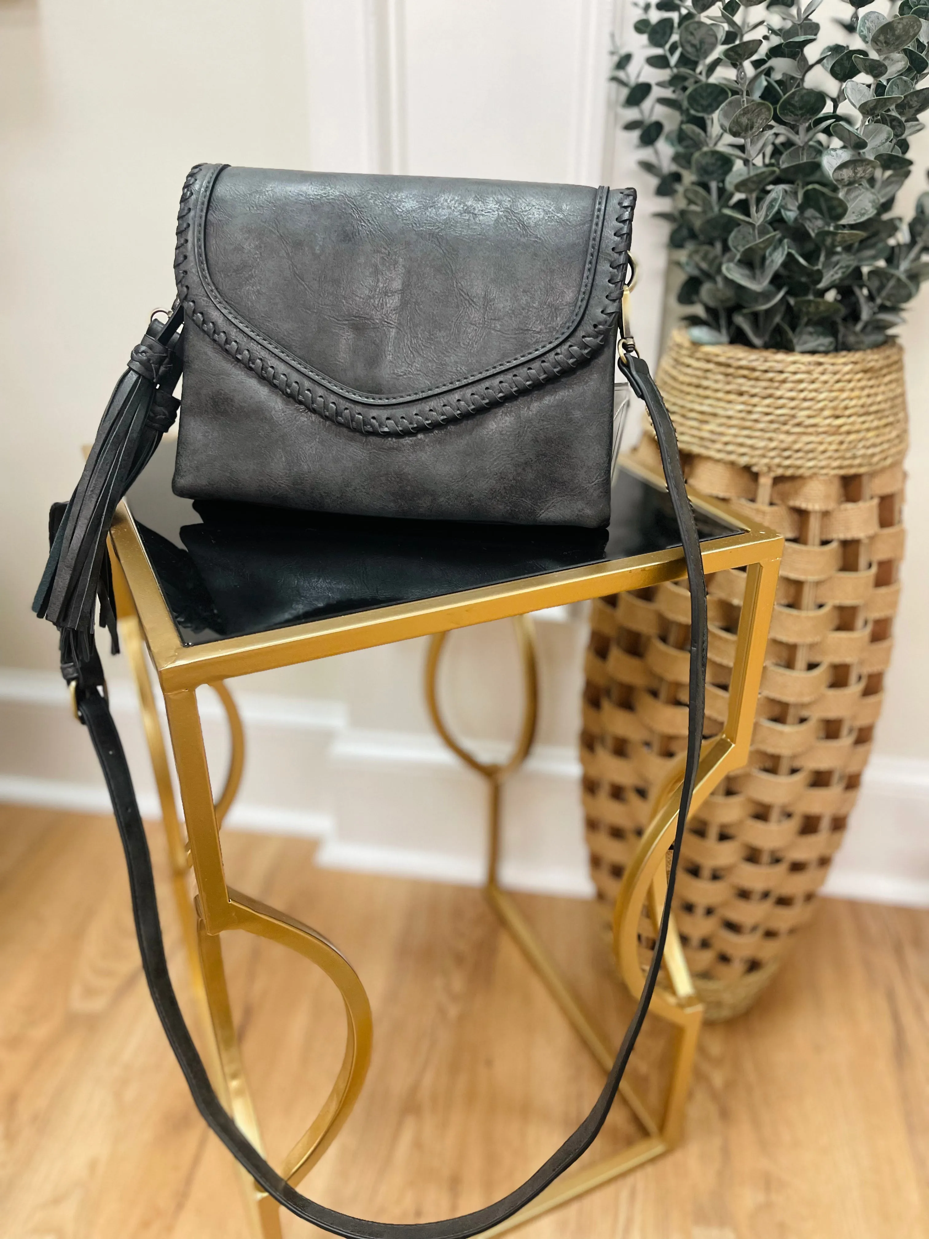 Whipstitch   Tassel Black Crossbody