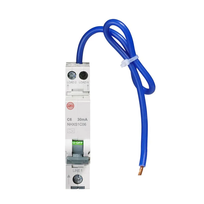 Wylex NHXS1C06 6A 30mA SP N C Curve 6kA Type A Compact RCBO