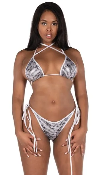 X9 Bikini: Snake Skin White (Thong Bottoms)