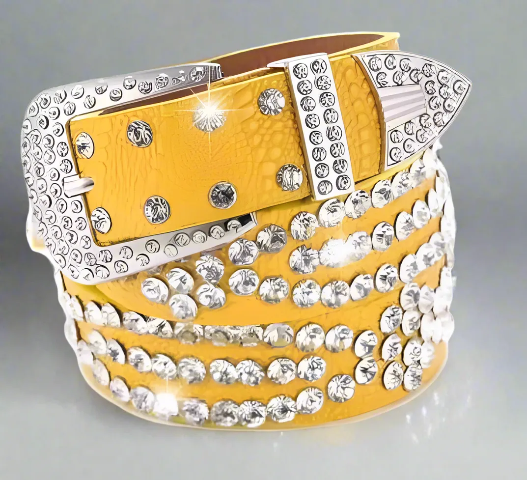 YELLOW VEGAN SNAKE SKIN BLING BELT