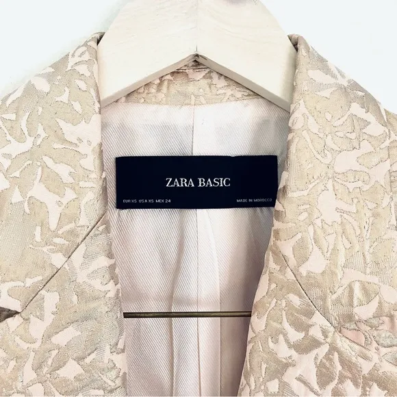 Zara Basic Metallic Gold And Pink Jacquard Blazer Jacket Size XS EUC