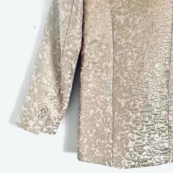 Zara Basic Metallic Gold And Pink Jacquard Blazer Jacket Size XS EUC