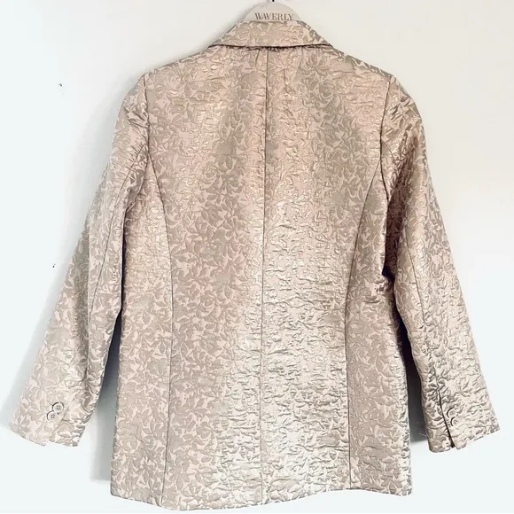 Zara Basic Metallic Gold And Pink Jacquard Blazer Jacket Size XS EUC