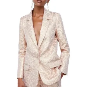 Zara Basic Metallic Gold And Pink Jacquard Blazer Jacket Size XS EUC