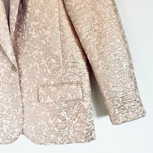 Zara Basic Metallic Gold And Pink Jacquard Blazer Jacket Size XS EUC