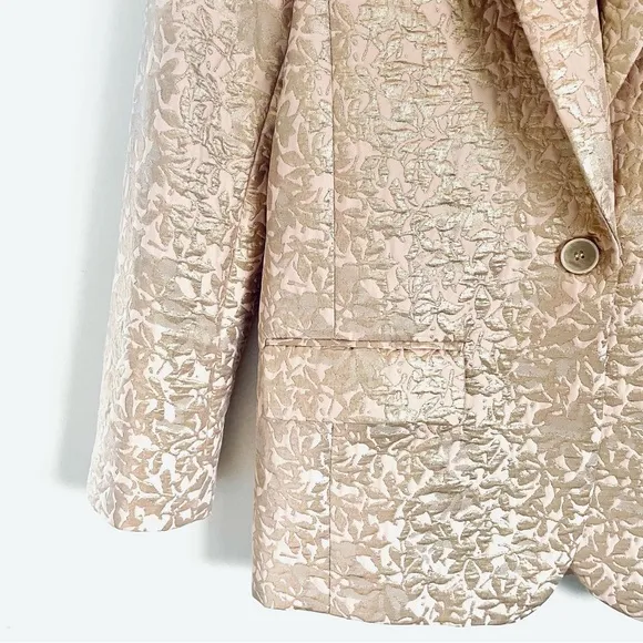 Zara Basic Metallic Gold And Pink Jacquard Blazer Jacket Size XS EUC